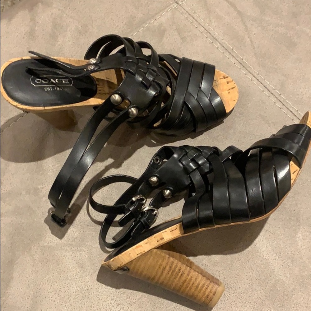 Black Coach leather sandals